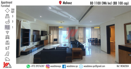Mahooz, Apartments/Houses, BHD 1100/month,  Furnished,  3 BR,  200 Sq. Meter,  Fully Furnished 3 Bedroom Apartment, Mahooz - BD 1100 EWA Incl (BD 100 Cap) WSMZ004
