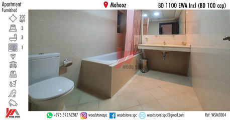 Mahooz, Apartments/Houses, BHD 1100/month,  Furnished,  3 BR,  200 Sq. Meter,  Fully Furnished 3 Bedroom Apartment, Mahooz - BD 1100 EWA Incl (BD 100 Cap) WSMZ004