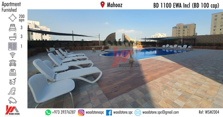 Mahooz, Apartments/Houses, BHD 1100/month,  Furnished,  3 BR,  200 Sq. Meter,  Fully Furnished 3 Bedroom Apartment, Mahooz - BD 1100 EWA Incl (BD 100 Cap) WSMZ004