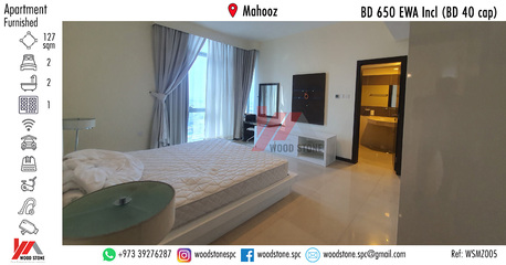 Mahooz, Apartments/Houses, BHD 650/month,  Furnished,  2 BR,  127 Sq. Meter,  Fully Furnished 2 Bedroom Apartment, Mahooz - BD 650 EWA Incl (BD 40 Cap) WSMZ005