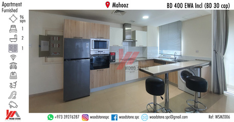 Mahooz, Apartments/Houses, BHD 400/month, Furnished, 1 BR, 96 Sq. Meter, Fully Furnished 1 Bedroom Apartment, Mahooz - BD 400 EWA Incl (BD 30 Cap) WSMZ006