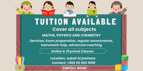 Jubail, Lessons Offered, Tuitions Available