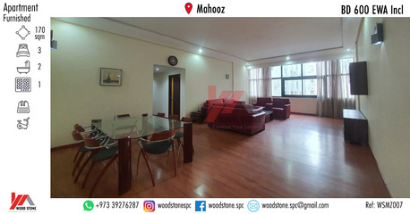 Mahooz, Apartments/Houses, BHD 600/month,  Furnished,  3 BR,  170 Sq. Meter,  Fully Furnished 3 Bedroom Apartment, Mahooz - BD 600 EWA Incl WSMZ007