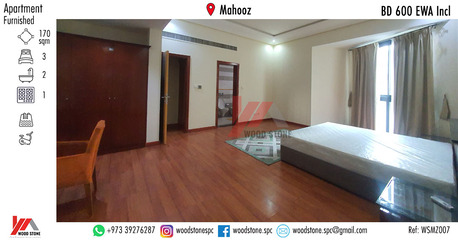 Mahooz, Apartments/Houses, BHD 600/month,  Furnished,  3 BR,  170 Sq. Meter,  Fully Furnished 3 Bedroom Apartment, Mahooz - BD 600 EWA Incl WSMZ007