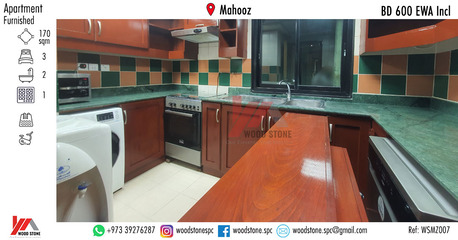 Mahooz, Apartments/Houses, BHD 600/month,  Furnished,  3 BR,  170 Sq. Meter,  Fully Furnished 3 Bedroom Apartment, Mahooz - BD 600 EWA Incl WSMZ007