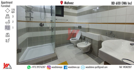 Mahooz, Apartments/Houses, BHD 600/month,  Furnished,  3 BR,  170 Sq. Meter,  Fully Furnished 3 Bedroom Apartment, Mahooz - BD 600 EWA Incl WSMZ007