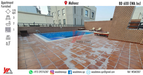 Mahooz, Apartments/Houses, BHD 600/month,  Furnished,  3 BR,  170 Sq. Meter,  Fully Furnished 3 Bedroom Apartment, Mahooz - BD 600 EWA Incl WSMZ007