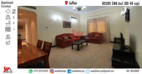 Juffair, Apartments/Houses, BHD 380/month,  Furnished,  3 BR,  130 Sq. Meter,  Fully Furnished 3 Bedroom Apartment, Juffair - BD 380 EWA Incl (Bd 40 Cap) WSJU008