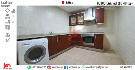 Juffair, Apartments/Houses, BHD 380/month,  Furnished,  3 BR,  130 Sq. Meter,  Fully Furnished 3 Bedroom Apartment, Juffair - BD 380 EWA Incl (Bd 40 Cap) WSJU008