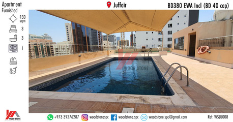 Juffair, Apartments/Houses, BHD 380/month,  Furnished,  3 BR,  130 Sq. Meter,  Fully Furnished 3 Bedroom Apartment, Juffair - BD 380 EWA Incl (Bd 40 Cap) WSJU008