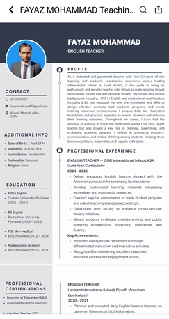 Abha, Job Seekers, English Teacher