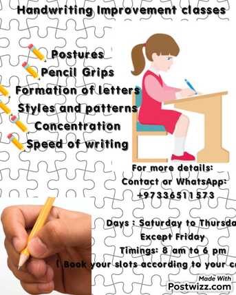 Manama, Lessons Offered, Handwriting Improvement Classes For Kids