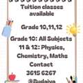 Tuition Available For Grade 10, 11, 12