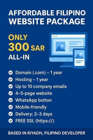Riyadh, Web Design & Development, Affordable Filipino Website Package &ndash; Only 300 SAR (All-in)