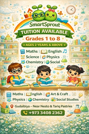 Gudaibiya, Lessons Offered, TUITION AVAILABLE &ndash; GRADES 1 TO 8 SmartSprout &ndash; Gudaibiya, Bahrain