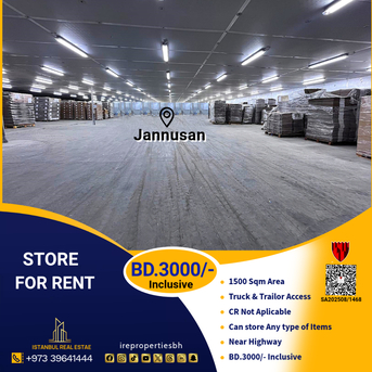 Jannusan, Warehouses, BHD 3000,  1500 Sq. Meter,  Store (1500 M2 ) For Rent In Jannusan  BD.3000/- Inclusive