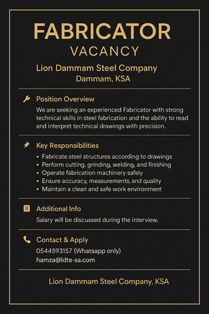 Dammam, Jobs, Certified Fabricator