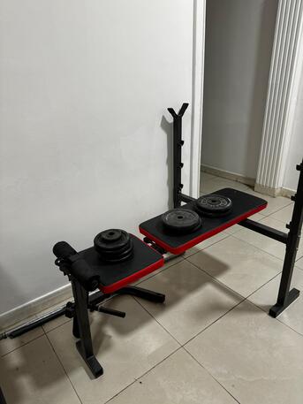 Azizia, Health & Beauty Items, SAR 400,  Bench Press With Rod And Weights (4x5kg+ 4x2.3kg), Dismantled, Ready To Shift