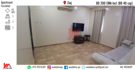 Zinj, Apartments/Houses, BHD 200/month,  Furnished,  1 BR,  70 Sq. Meter,  Furnished 1 Bedroom Apartment, Zinj - BD 200 Incl WSZJ009 (BD 40 Cap)