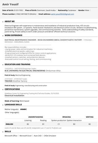 Dammam, Job Seekers, Electrical Maintenance Engineer _ Available To Work Immediately