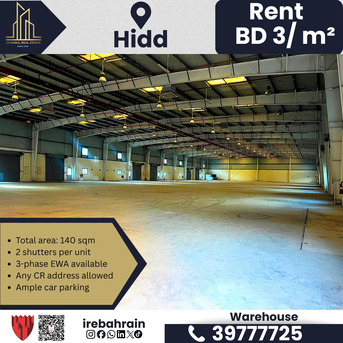 Hidd, Warehouses, BHD 6750,  2250 Sq. Meter,  Commercial Warehouse / Workshop For Rent In Hidd Industrial Area &ndash; BD.3/- Per M?