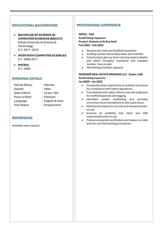 Jubail, Job Seekers, Scaffolding Inspector