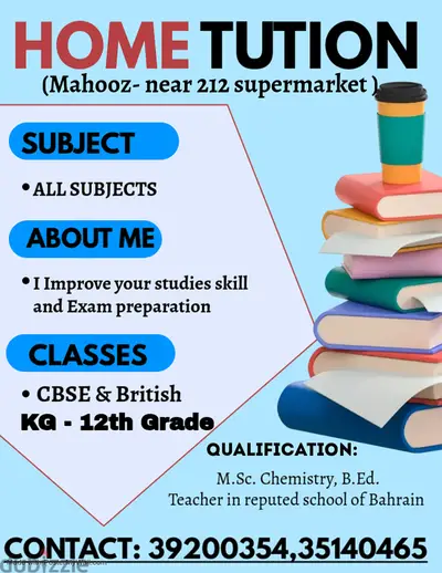 Mahooz, Lessons Offered, Home Tuition In Mahooz ( All Grade )