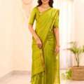 INR 2400,  Which Blouse Colors Suit Parrot Green Silk Saree?