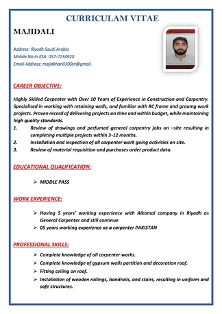 Riyadh, Job Seekers, I M  Finishing Carpenter