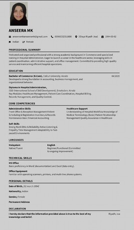 Riyadh, Job Seekers, My Wife  Searching Job As Hospital Administrator Or Related Any Job ,