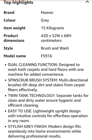 Jeddah, Appliances, SAR 500,  Hoover Brush & Wash 2 In 1 Carpet Washer & Hard Floor Cleaner