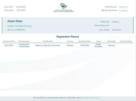 Riyadh, Job Seekers, Registered Male Nurse SCFHS MOH Licensed Holder