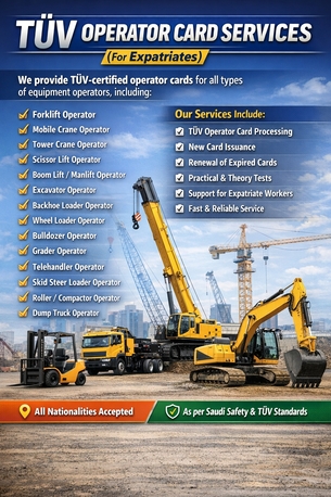 Riyadh, Logistics, We Provide TUV-certified Operator Cards For All Types Of Equipment Operators