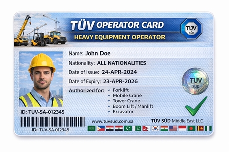 Jeddah, Training, Verified TUV-certified Operator Cards For All Types Of Equipment Operators Available