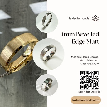 London, Jewelry, GBP 1000,  Luxury 4mm Matt Bevelled Edge Thin Men