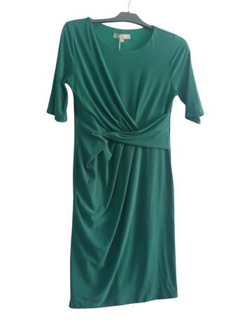 London, Business, Stylish Dark Green Drape Front Dress For Elegant Evenings
