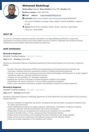 Dammam, Job Seekers, Biomedical Engineer