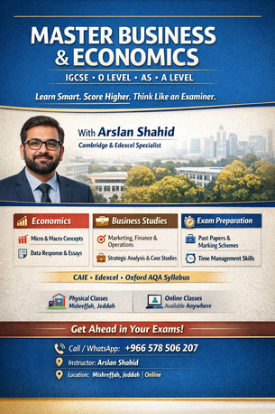 Aziziyah, Lessons Offered, Business Studies And Economics For IGCSE And A Levels, Math To Junior Grades