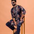 INR 3499,  Men Navy Blue Multi-Color Paisley Printed Kurta Trouser Set