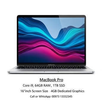 Manama, Computers, BHD 329,  Macbook Pro I9, 64GB Ram, 1TB, 4GB Dedicated Graphics