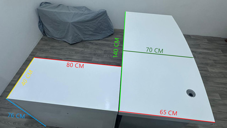 Al Malaz, Furniture, SAR 800,  Modern L-Shaped Office Desk &ndash; White & Grey &ndash; Mint Condition