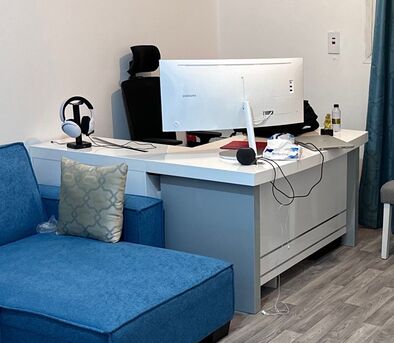 Al Malaz, Furniture, SAR 800,  Modern L-Shaped Office Desk &ndash; White & Grey &ndash; Mint Condition