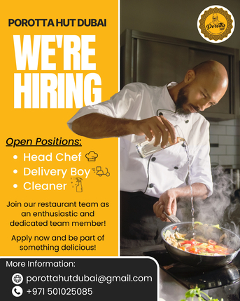 Dubai, Jobs, HEAD CHEF / DELIVERY BOY / CLEANER