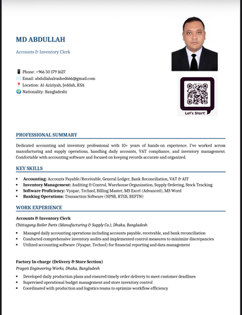 Jeddah, Job Seekers, Accounts & Inventory Clerk