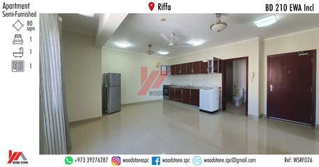 Riffa, Apartments/Houses, BHD 210/month,  1 BR,  80 Sq. Meter,  Semi-Furnished 1 Bedroom Apartment, Riffa - BD 210 Incl WSRF026