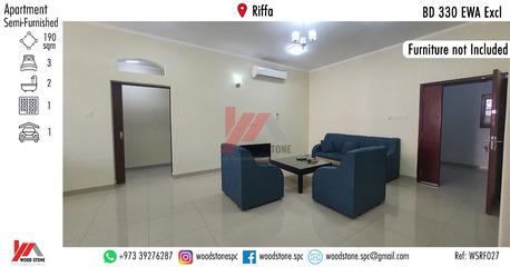 Riffa, Apartments/Houses, BHD 330/month,  3 BR,  190 Sq. Meter,  Semi-Furnished 3 Bedroom Apartment, Riffa - BD 330 Excl WSRF027