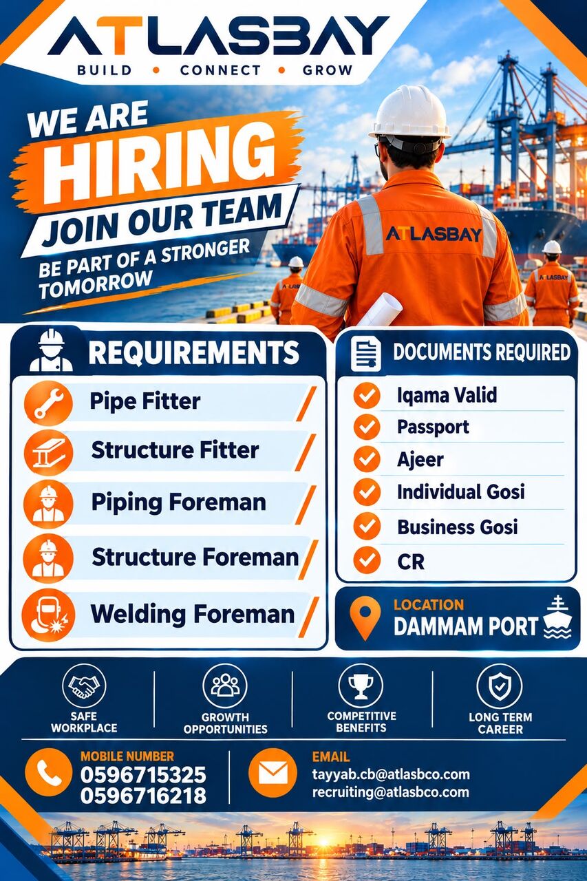 Dammam, Jobs, Urgent Requirements Pipe Fitter/structural Fitter