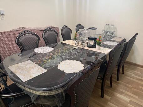 Khobar, Household Items, SAR 2500,  Ramadan Offer Classic Solid Wood Dining Table With High-Gloss Top & 8 Upholstered Chairs