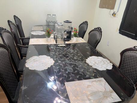 Khobar, Household Items, SAR 2500,  Ramadan Offer Classic Solid Wood Dining Table With High-Gloss Top & 8 Upholstered Chairs