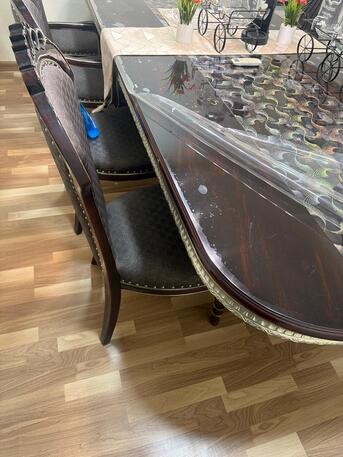 Khobar, Household Items, SAR 2500,  Ramadan Offer Classic Solid Wood Dining Table With High-Gloss Top & 8 Upholstered Chairs